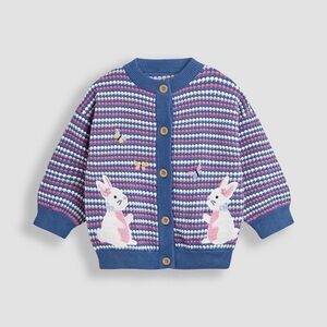 JoJo Maman Bébé Blue Bunny Bubble Knit Appliqué Cardigan